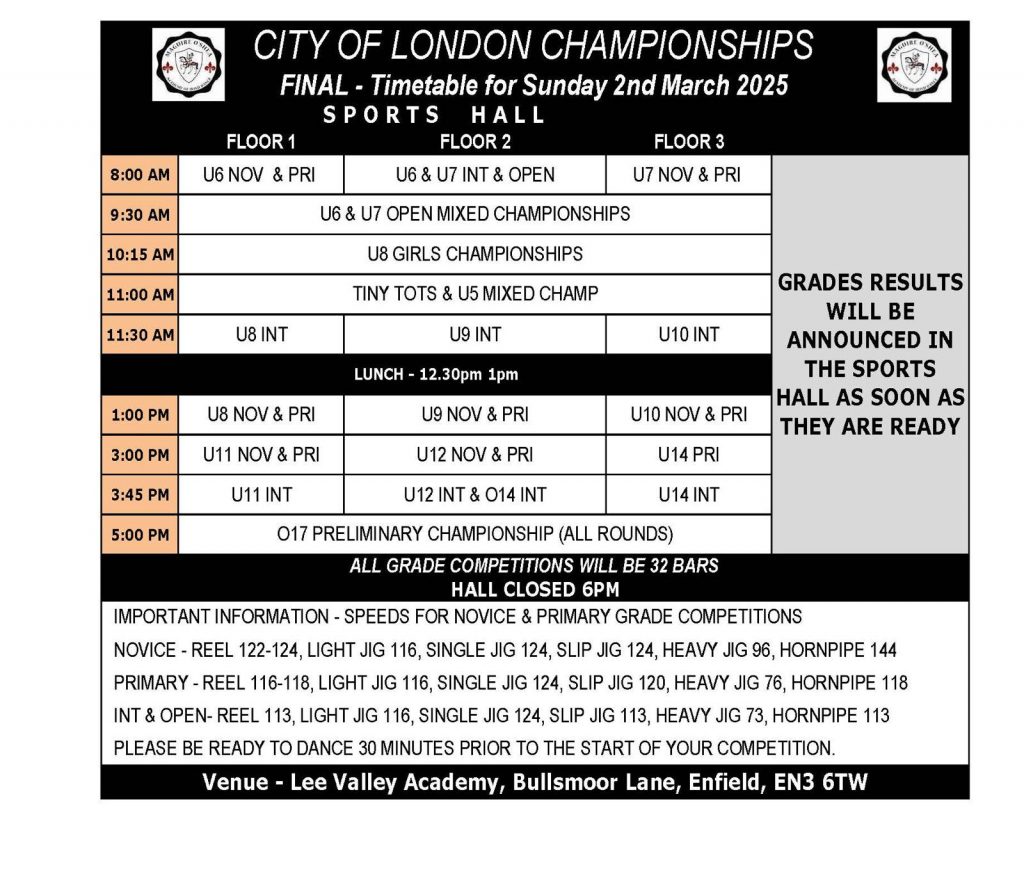 City of London Feis 2025 Timetable